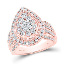 Load image into Gallery viewer, Rose Gold Teardrop Pear Diamond Cluster Ring - 1.5 Carat Total Weight - Top View