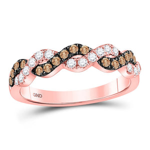 Rose Gold Twist Diamond Band - Exquisite 10kt Brown & White Diamond Ring - Splendid Jewellery