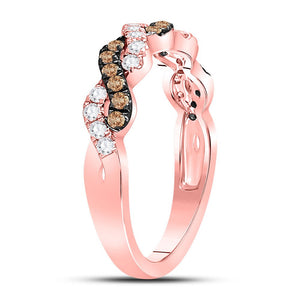 Rose Gold Twist Diamond Band - Exquisite 10kt Brown & White Diamond Ring - Splendid Jewellery