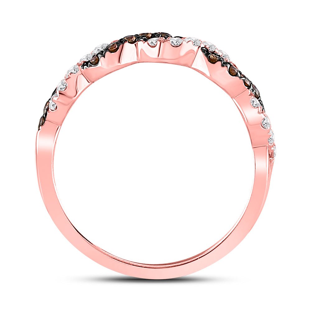 Rose Gold Twist Diamond Band - Exquisite 10kt Brown & White Diamond Ring - Splendid Jewellery