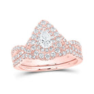 Rose Radiance: 14kt Rose Gold Pear Diamond Halo Bridal Wedding Ring Band Set 1 Cttw - Splendid Jewellery