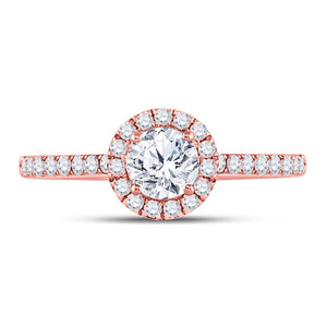 Rose Radiance: 14kt Rose Gold Round Diamond Halo Bridal Wedding Engagement Ring 3/4 Cttw - Splendid Jewellery