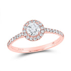 Rose Radiance: 14kt Rose Gold Round Diamond Halo Bridal Wedding Engagement Ring 3/4 Cttw - Top View