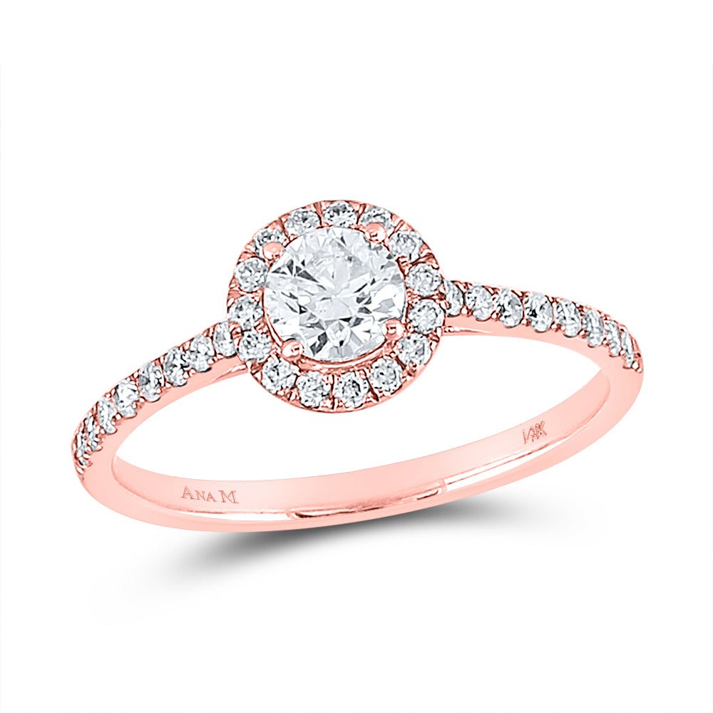 Rose Radiance: 14kt Rose Gold Round Diamond Halo Bridal Wedding Engagement Ring 3/4 Cttw - Splendid Jewellery