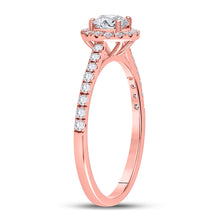 Load image into Gallery viewer, Rose Radiance: 14kt Rose Gold Round Diamond Halo Bridal Wedding Engagement Ring 3/4 Cttw - Splendid Jewellery