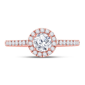 Rose Radiance: 14kt Rose Gold Round Diamond Halo Bridal Wedding Engagement Ring 3/4 Cttw - Splendid Jewellery
