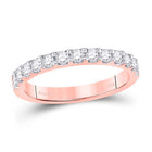 Rose Radiance: 14kt Rose Gold Women's Round Diamond Wedding Single Row Band - Top View