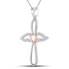 Load image into Gallery viewer, Rose-Tone Diamond Angel Cross Pendant - A Celestial Symphony of Elegance and Faith  Side View from Splendid Jewellery