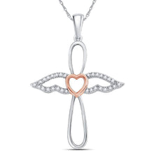Load image into Gallery viewer, Rose-Tone Diamond Angel Cross Pendant - A Celestial Symphony of Elegance and Faith  Top View from Splendid Jewellery