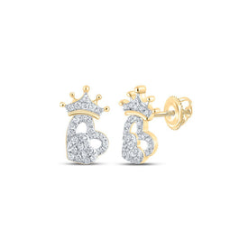 Royal Hearts: 10kt Yellow Gold Diamond Crown Heart Earrings - Splendid Jewellery