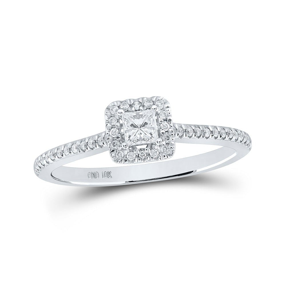 Royal Radiance 10kt White Gold Princess Diamond Halo Bridal Wedding Engagement Ring 1/3 Cttw - Splendid Jewellery