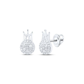 Royal Radiance: 10kt White Gold Womens Round Diamond Crown Earrings 1/5 Cttw - Splendid Jewellery