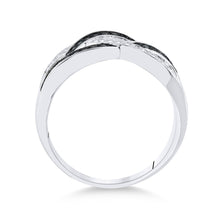 Load image into Gallery viewer, Sapphire Serenade | 10kt White Gold Womens Round Blue Color Enhanced Diamond Crossover Band Ring 1/3 Cttw | Splendid Jewellery Side View from Splendid Jewellery