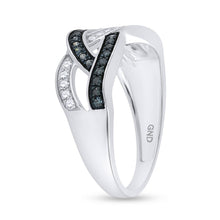 Load image into Gallery viewer, Sapphire Serenade | 10kt White Gold Womens Round Blue Color Enhanced Diamond Crossover Band Ring 1/3 Cttw | Splendid Jewellery Top View from Splendid Jewellery