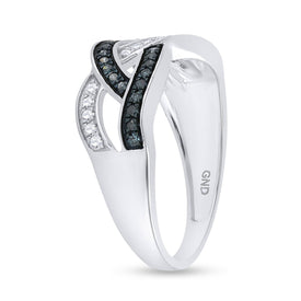 Sapphire Serenade | 10kt White Gold Womens Round Blue Color Enhanced Diamond Crossover Band Ring 1/3 Cttw | Splendid Jewellery Top View from Splendid Jewellery