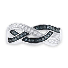 Load image into Gallery viewer, Sapphire Serenade | 10kt White Gold Womens Round Blue Color Enhanced Diamond Crossover Band Ring 1/3 Cttw | Splendid Jewellery - Splendid Jewellery