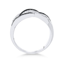 Load image into Gallery viewer, Sapphire Serenade | 10kt White Gold Womens Round Blue Color Enhanced Diamond Crossover Band Ring 1/3 Cttw | Splendid Jewellery - Splendid Jewellery
