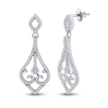 Load image into Gallery viewer, Scrolling Brilliance: 10kt White Gold Diamond Teardrop Dangle Earrings - Splendid Jewellery