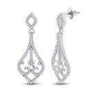 Scrolling Brilliance: 10kt White Gold Diamond Teardrop Dangle Earrings - Splendid Jewellery