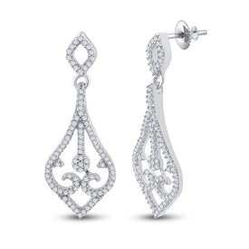 Scrolling Brilliance: 10kt White Gold Diamond Teardrop Dangle Earrings - Splendid Jewellery