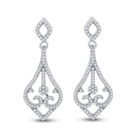 Scrolling Brilliance: 10kt White Gold Diamond Teardrop Dangle Earrings - Splendid Jewellery