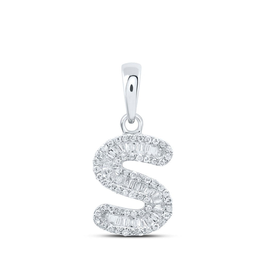Sleek Sophistication: Baguette Diamond Initial Pendant in 10kt White Gold - Splendid Jewellery