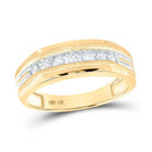 Sophisticated Brilliance: 10kt Two - tone Yellow Gold Mens Round Diamond Grooved Wedding Band Ring 1/4 Cttw - Splendid Jewellery