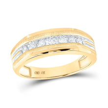 Load image into Gallery viewer, Sophisticated Brilliance: 10kt Two - tone Yellow Gold Mens Round Diamond Grooved Wedding Band Ring 1/4 Cttw - Splendid Jewellery