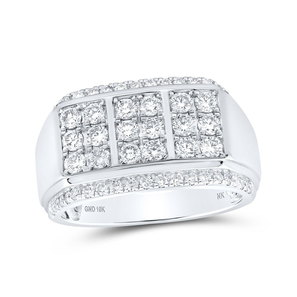 Sophisticated Brilliance: 10kt White Gold Mens Round Diamond Band Ring 1 - 1/2 Cttw - Splendid Jewellery