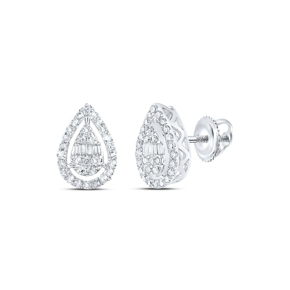 Sophisticated Sparkle: 10kt White Gold Baguette Diamond Teardrop Earrings - Splendid Jewellery
