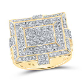 Sophisticated Style: 10kt Yellow Gold Men's Diamond Square Cluster Fashion Ring - Splendid Jewellery