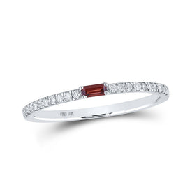 Sophisticate's Delight: Baguette Garnet Diamond Band Ring in 10kt White Gold - Splendid Jewellery
