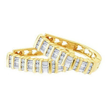 Load image into Gallery viewer, Sparkling Baguette and Round Diamond Hoop Earrings in 10kt White Gold - Splendid Jewellery