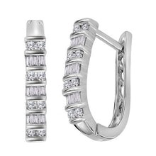 Load image into Gallery viewer, Sparkling Baguette and Round Diamond Hoop Earrings in 10kt White Gold - Alternate view 2 from Splendid Jewellery