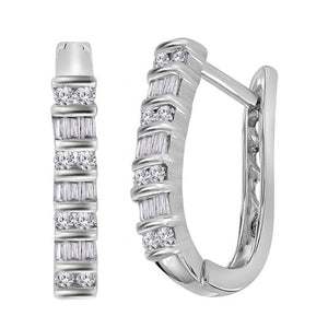 Sparkling Baguette and Round Diamond Hoop Earrings in 10kt White Gold - Splendid Jewellery