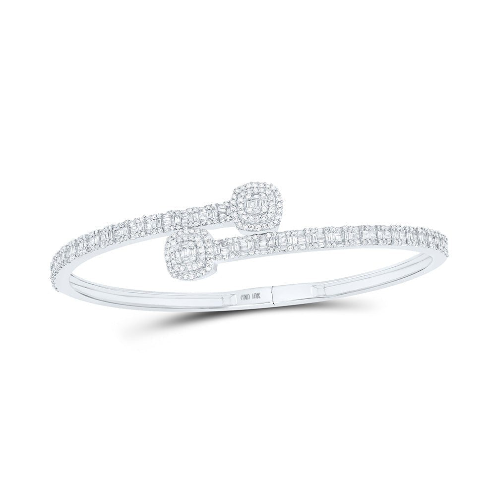 Sparkling Baguette Diamond Cuff Bangle Bracelet in 10kt White Gold - 1 - 5/8 Cttw - Splendid Jewellery
