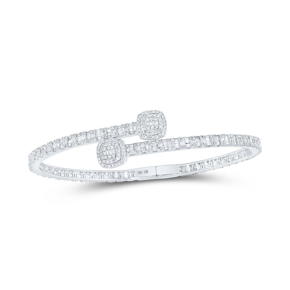 Sparkling Baguette Diamond Square Cuff Bangle Bracelet in 10kt White Gold - 2 - 5/8 Cttw - Splendid Jewellery