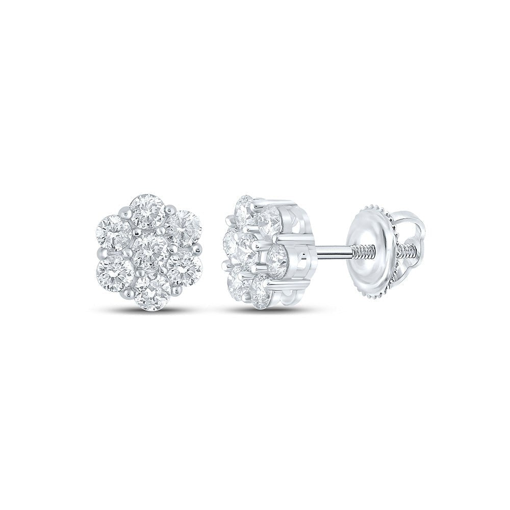 Sparkling Blossom Diamond Cluster Earrings - 10kt White Gold, 5/8 Cttw - Splendid Jewellery