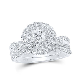 Sparkling Blue Sapphire Halo Bridal Wedding Ring Set - 1 - 1/2 Cttw - Splendid Jewellery