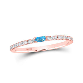 Sparkling Blue Topaz and Diamond Baguette Band in 10kt Rose Gold - Splendid Jewellery