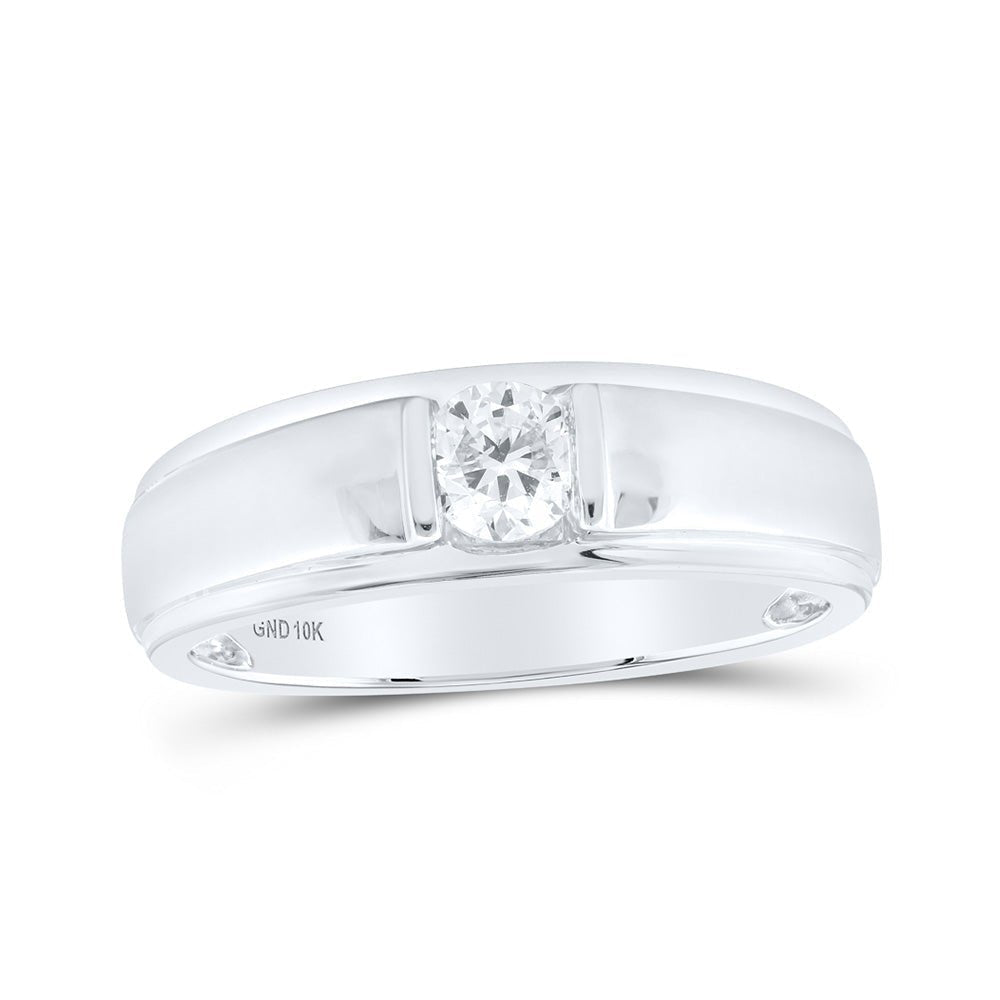 Sparkling Brilliance: 10kt White Gold Men's Diamond Solitaire Band Ring 1/2 Cttw - Splendid Jewellery