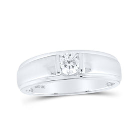 Sparkling Brilliance: 10kt White Gold Men's Diamond Solitaire Band Ring 1/2 Cttw - Splendid Jewellery