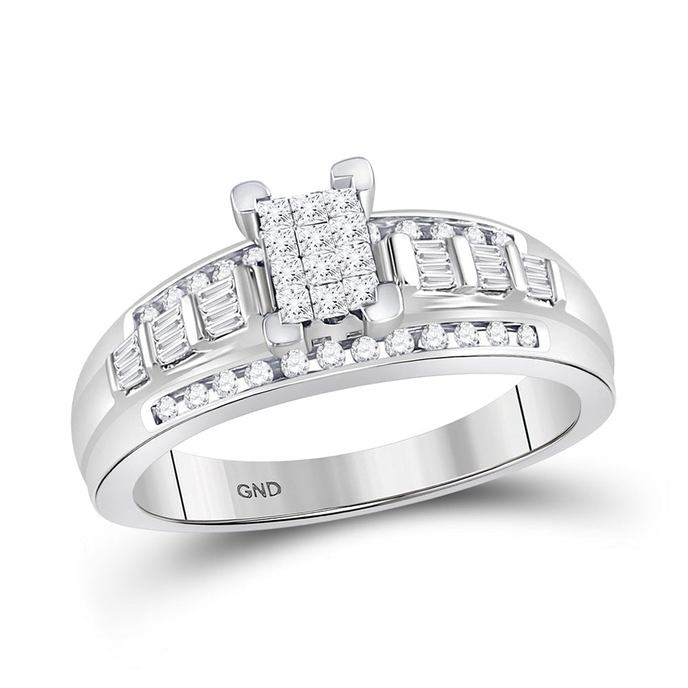 Sparkling Brilliance: 10kt White Gold Princess Diamond Cluster Bridal Wedding Engagement Ring 1/2 Cttw - Splendid Jewellery
