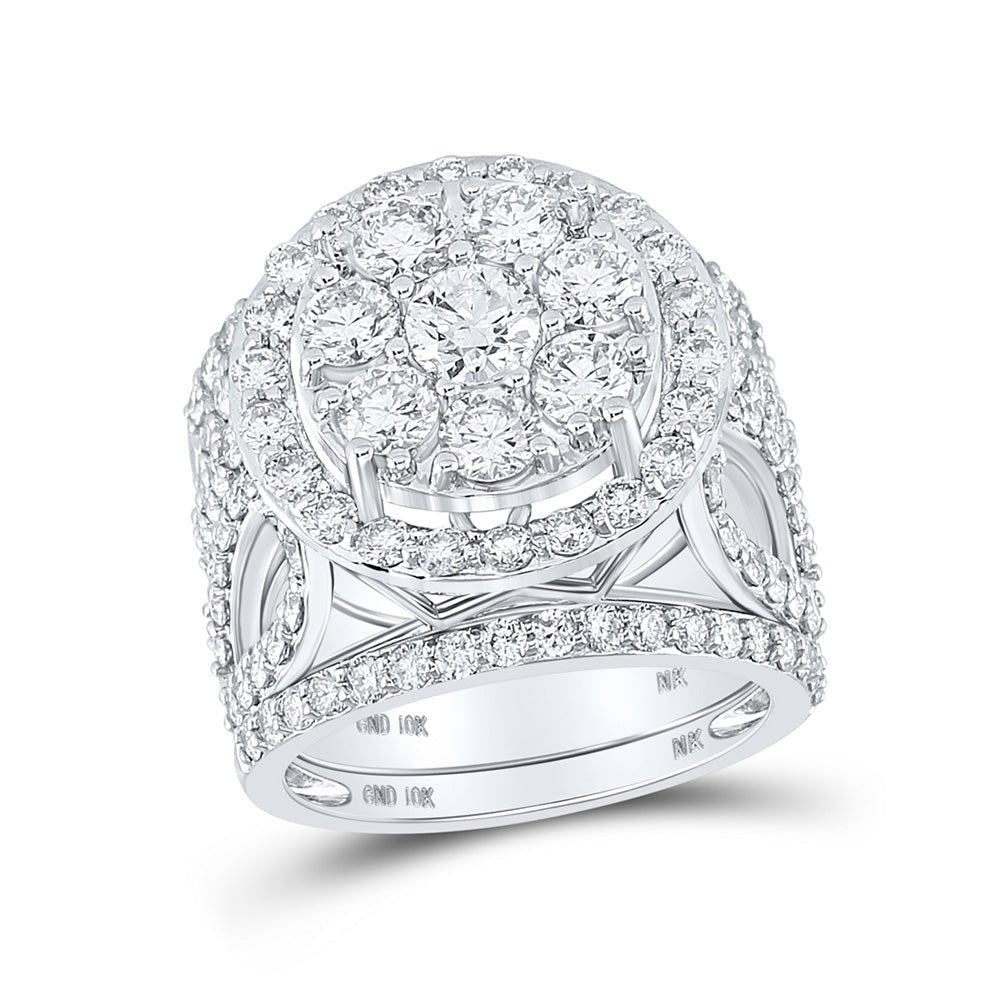Sparkling Brilliance: 10kt White Gold Round Diamond Cluster Bridal Wedding Ring Band Set 4 Cttw - Splendid Jewellery