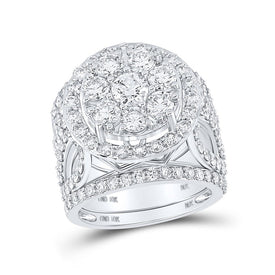 Sparkling Brilliance: 10kt White Gold Round Diamond Cluster Bridal Wedding Ring Band Set 4 Cttw - Splendid Jewellery