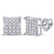 Load image into Gallery viewer, Sparkling Brilliance: 10kt White Gold Square Cluster Diamond Earrings  Side View from Splendid Jewellery