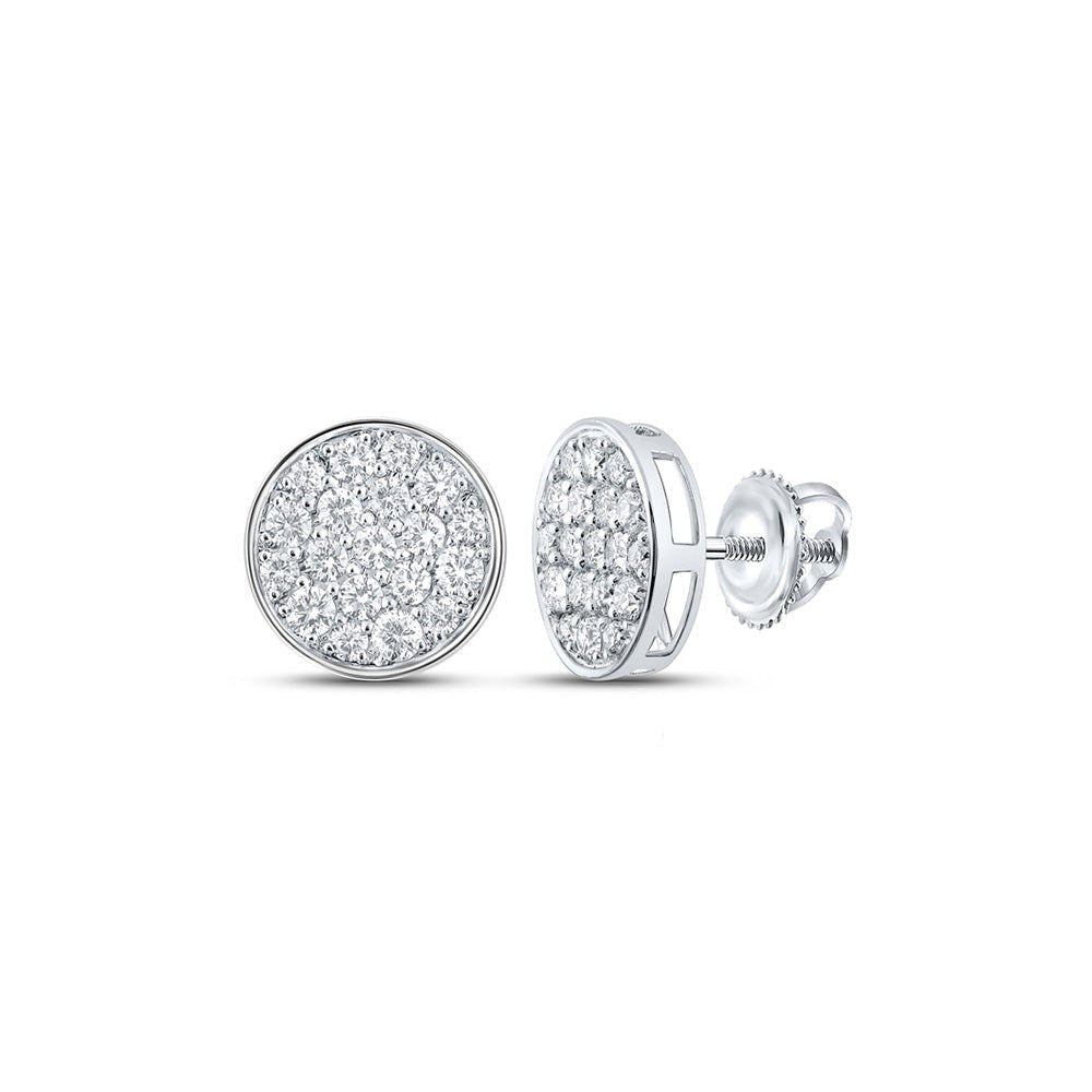 Sparkling Brilliance: Men's 10kt White Gold Round Diamond Cluster Earrings (1 Cttw) - Splendid Jewellery