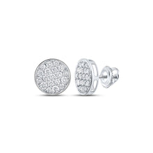 Load image into Gallery viewer, Sparkling Brilliance: Men's 10kt White Gold Round Diamond Cluster Earrings (1 Cttw) - Splendid Jewellery