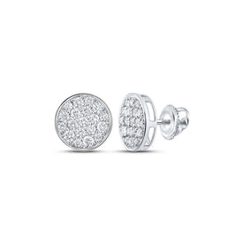 Sparkling Brilliance: Men's 10kt White Gold Round Diamond Cluster Earrings (1 Cttw) - Splendid Jewellery