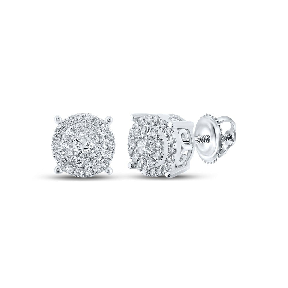 Sparkling Cluster of Diamonds: 10kt White Gold Womens Round Diamond Cluster Earrings 1/3 Cttw - Splendid Jewellery